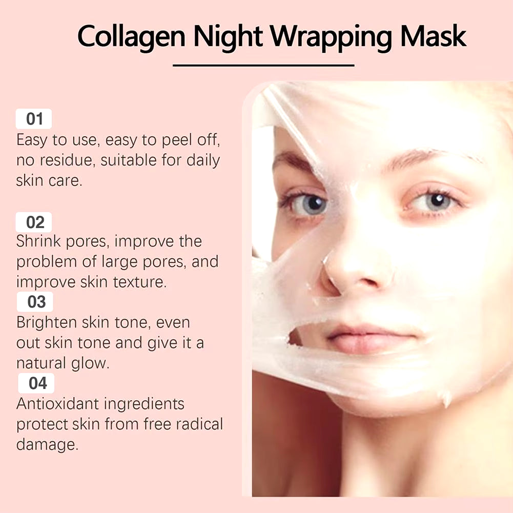 Collagen Tear-Off Mask Collagen Overnight Wrapping Mask Hydrating Moisturizing Hydrolyzed Collagen Mask Korean Skin Care